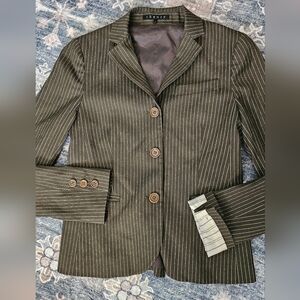 Theory Pinstripe Wool Blend Blazer – Size 2 – Olive Green Pinstripe - USA Made